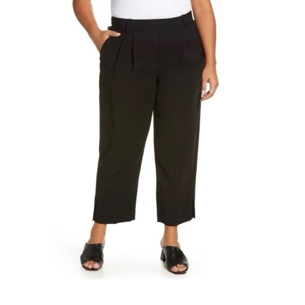 Vince Women Black Pleated High Rise Cropped Tapered Leg Dress Pants Trouser